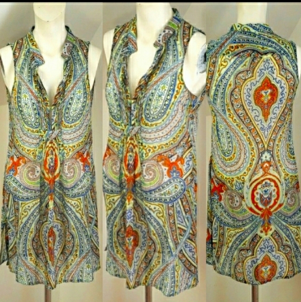 Zara Basic Semi-sheer Pasley Multicolor Print Sleeveless Silky Dress, Size S. - Picture 2 of 16